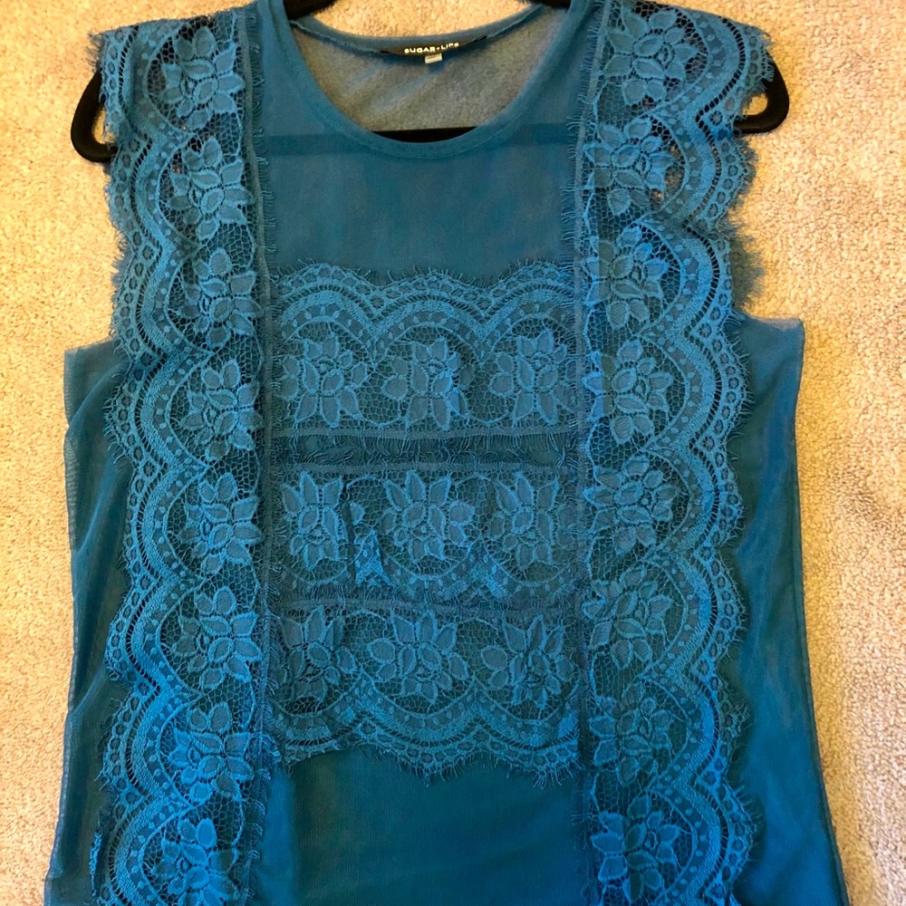 Teal lace sheer tank